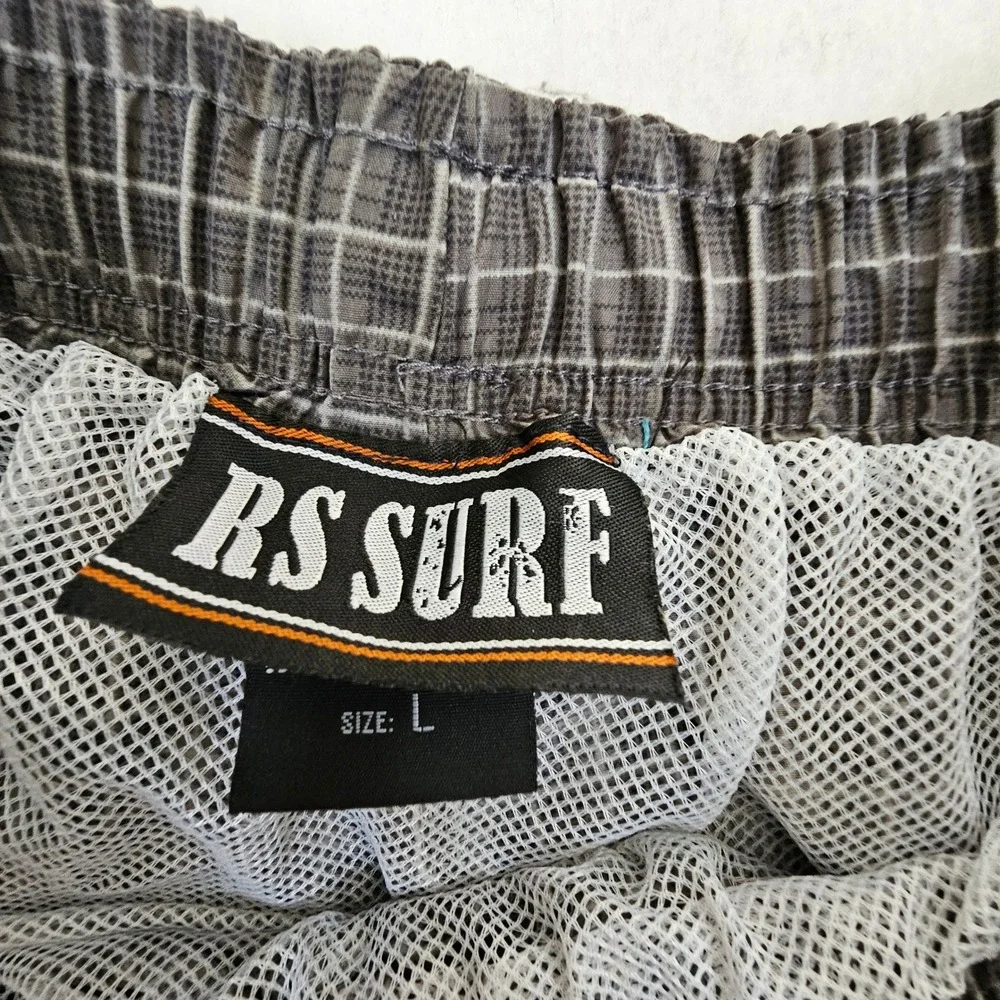 RS‎ Surf Mens Board Shorts Grey White Grid Mesh Lined Cargo Swim Trunks Size L
